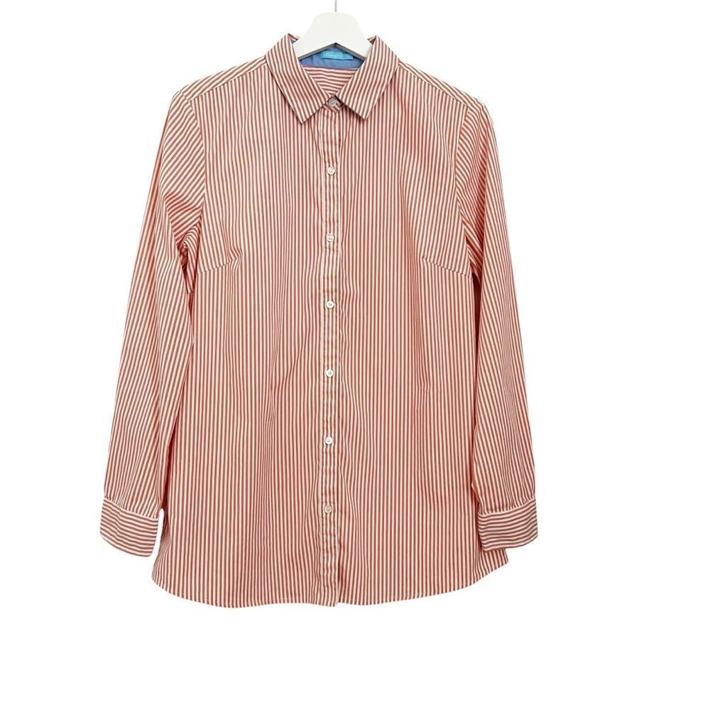 J. McLaughlin Orange Striped Long Sleeve Button Up Shirt Size Medium